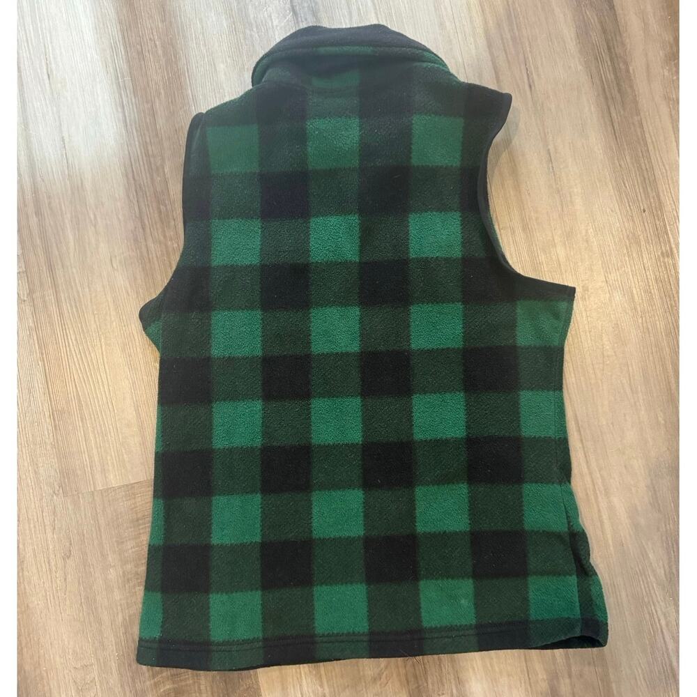 Chaps Denim Green Black Buffalo Plaid Fleece Zip Vest Women's Sm